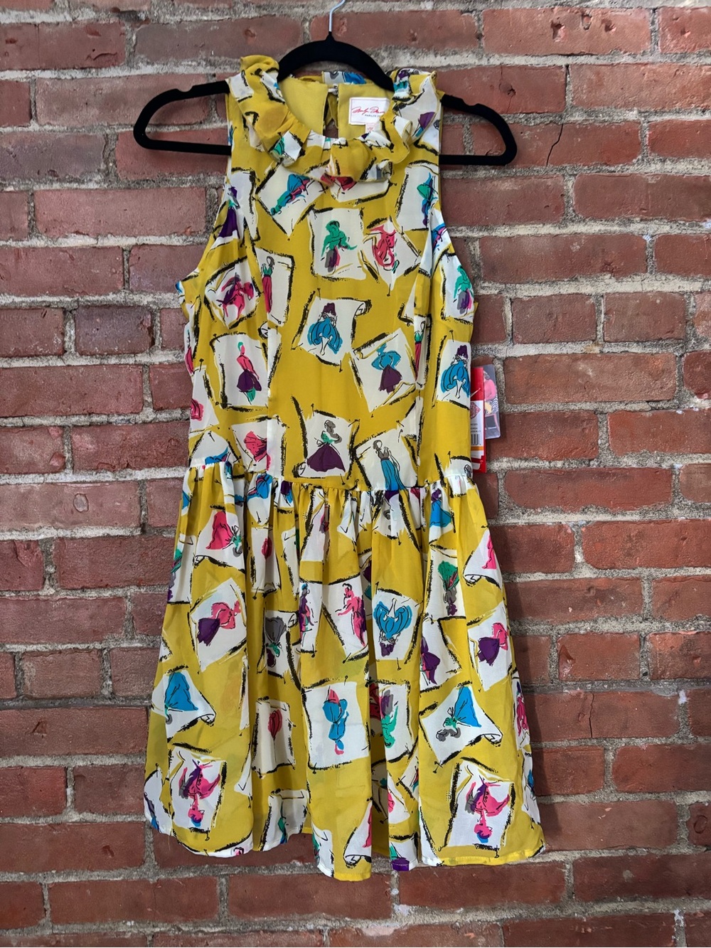 NWT Marilyn Monroe Women's Yellow Ruffle Neck Print Dress